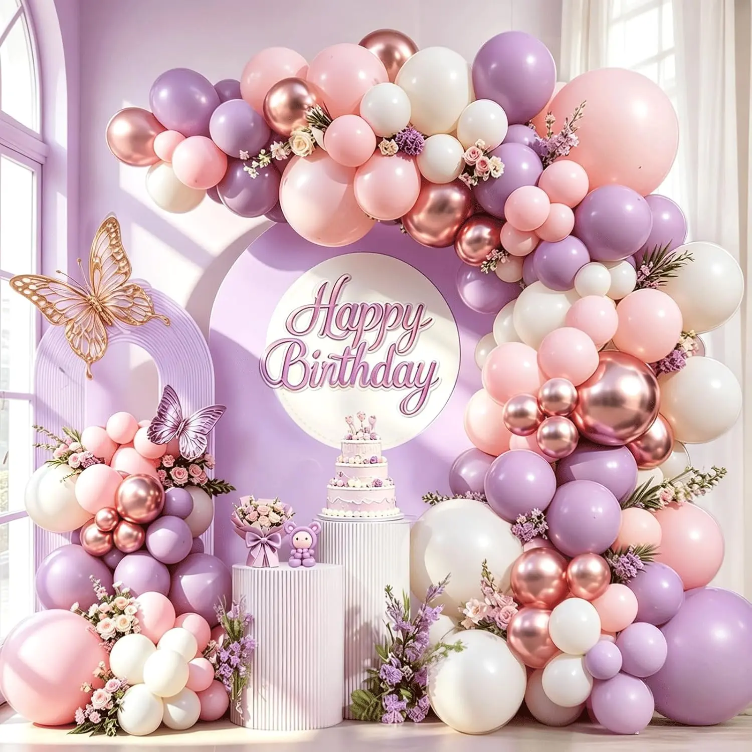 Pink Lilla Hvid Ballon Garland Arch Kit